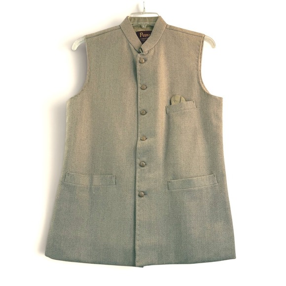 Pensy Other - Pensy Nehru Vest 38 Beige Textured Waistcoat Mandarin Collar Button Front PGL